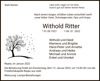 Traueranzeige von Withold Ritter von UEL