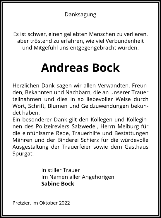 Traueranzeige von Andreas Bock von UEL