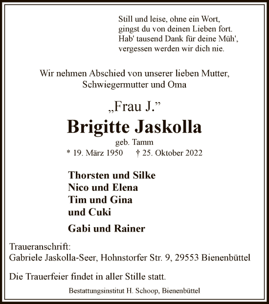 Traueranzeige von Brigitte Jaskolla von UEL