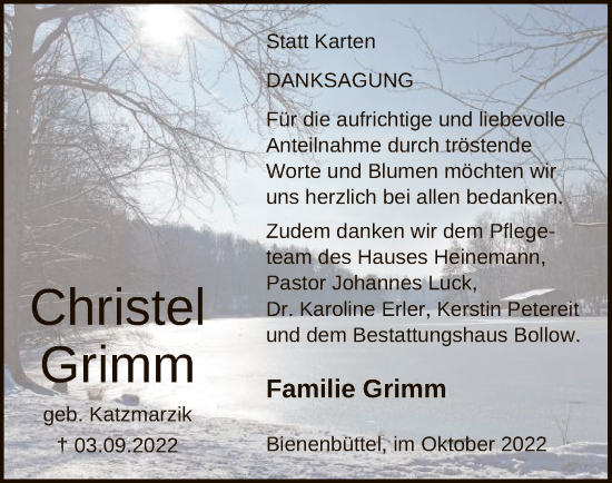 Traueranzeige von Christel Grimm von UEL