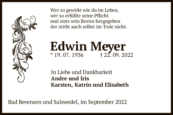 Traueranzeige von Edwin Meyer von UEL