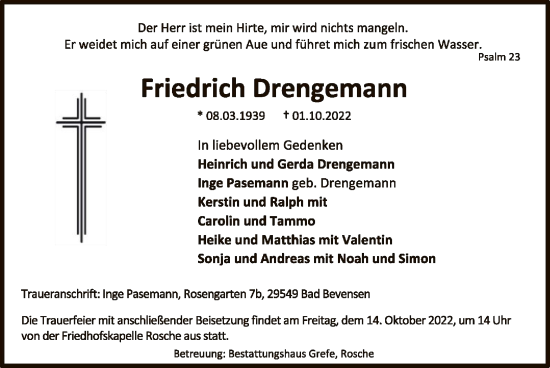 Traueranzeige von Friedrich Drengemann von UEL