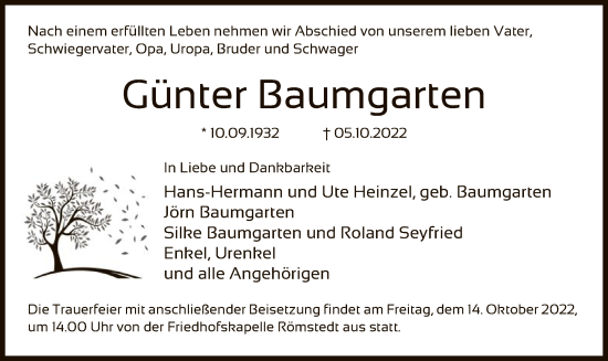 Traueranzeige von Günter Baumgarten von UEL