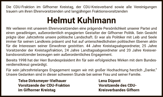 Traueranzeige von Helmut Kuhlmann von UEL