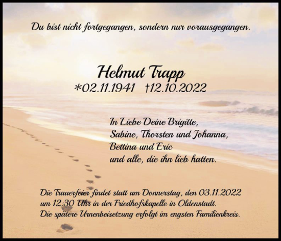 Traueranzeige von Helmut Trapp von UEL