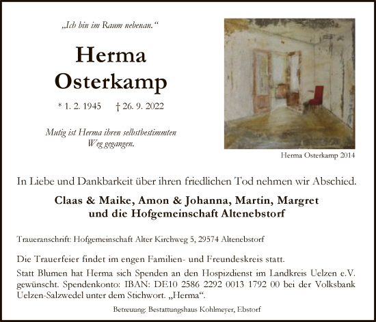 Traueranzeige von Herma Osterkamp von UEL