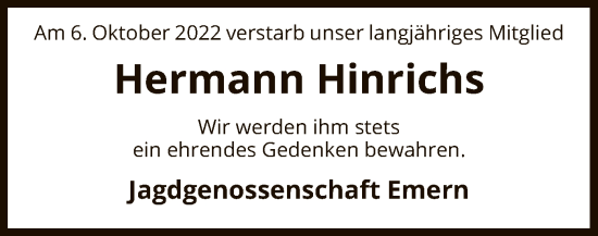 Traueranzeige von Hermann Hinrichs von UEL