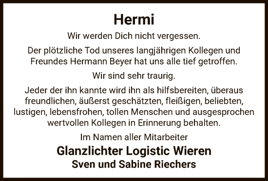 Traueranzeige von Hermi  von UEL