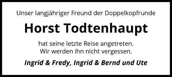 Traueranzeige von Horst Todtenhaupt von UEL