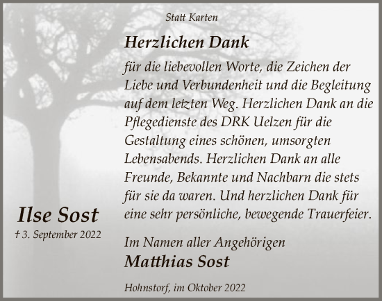 Traueranzeige von Ilse Sost von UEL