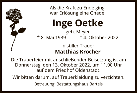 Traueranzeige von Inge Oetke von UEL