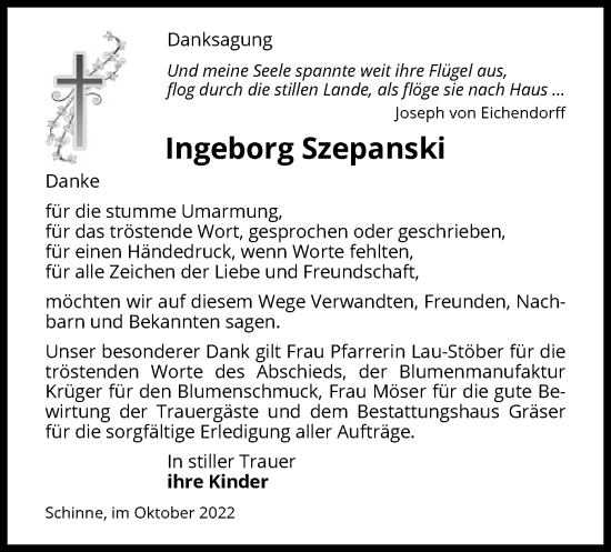 Traueranzeige von Ingeborg Szepanski von UEL