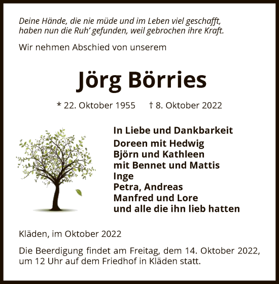 Traueranzeige von Jörg Börries von UEL