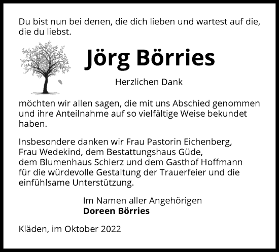 Traueranzeige von Jörg Börries von UEL