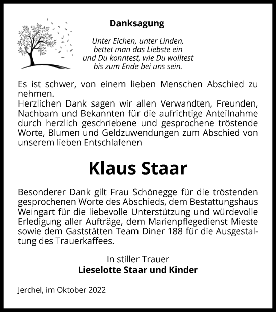 Traueranzeige von Klaus Staar von UEL