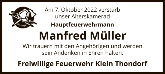 Traueranzeige von Manfred Müller von UEL