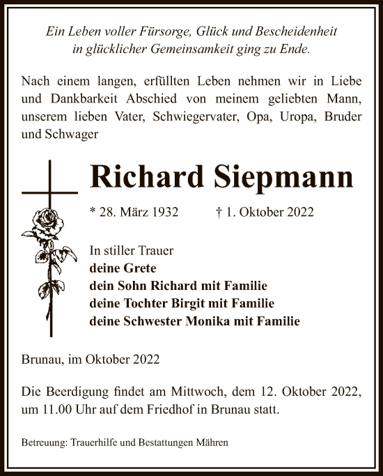 Traueranzeige von Richard Siepmann von UEL