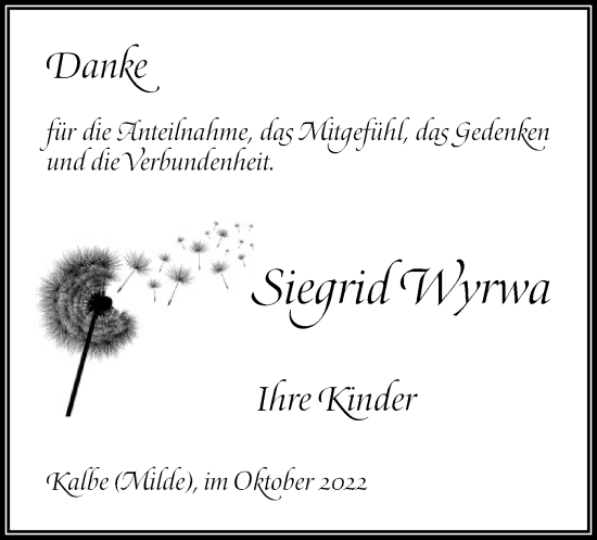 Traueranzeige von Siegrid Wyrwa von UEL