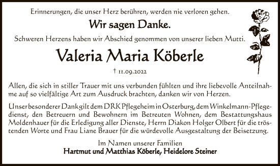 Traueranzeige von Valeria Maria Köberle von UEL