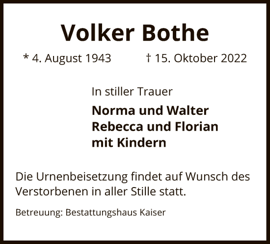 Traueranzeigen von Volker Bothe AZ.Trauer.de