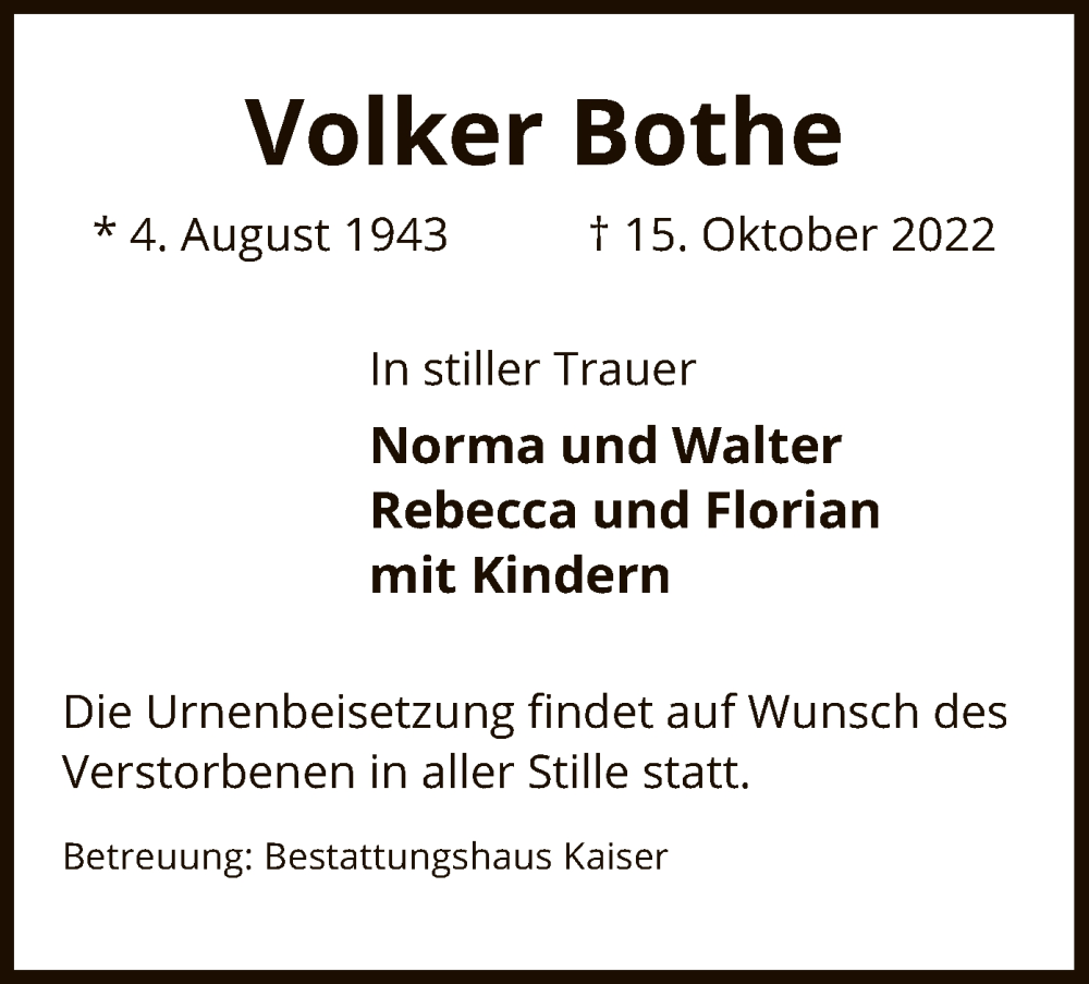  Traueranzeige für Volker Bothe vom 22.10.2022 aus UEL