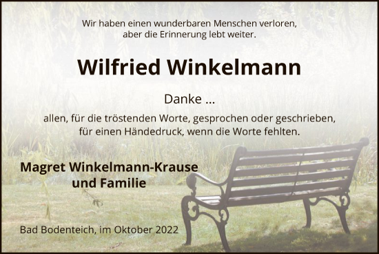 Traueranzeige von Wilfried Winkelmann von UEL