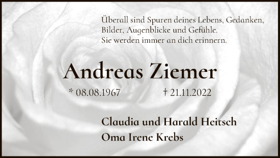 Traueranzeige von Andreas Ziemer von UEL