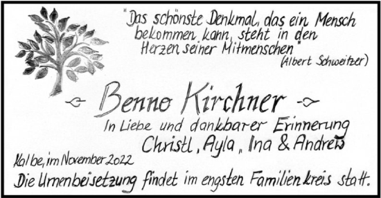 Traueranzeige von Benno Kirchner von UEL