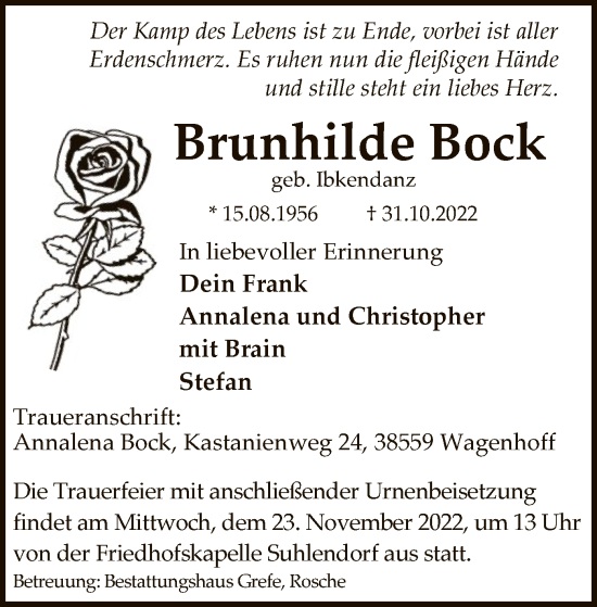 Traueranzeige von Brunhilde Bock von UEL