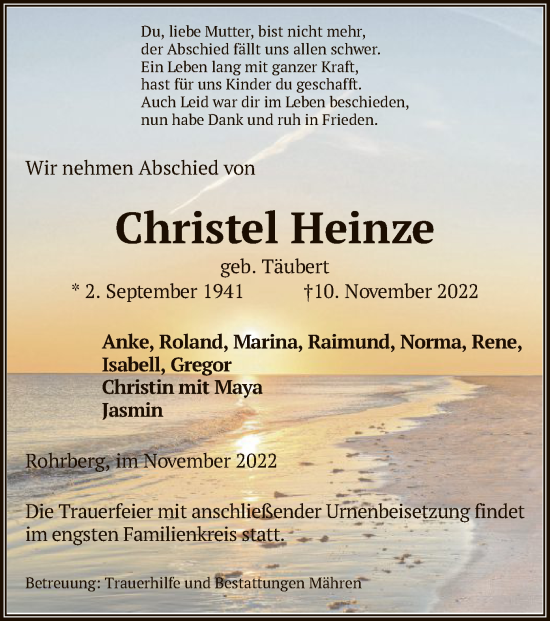 Traueranzeige von Christel Heinze von UEL