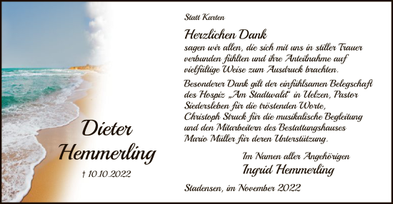 Traueranzeige von Dieter Hemmerling von UEL