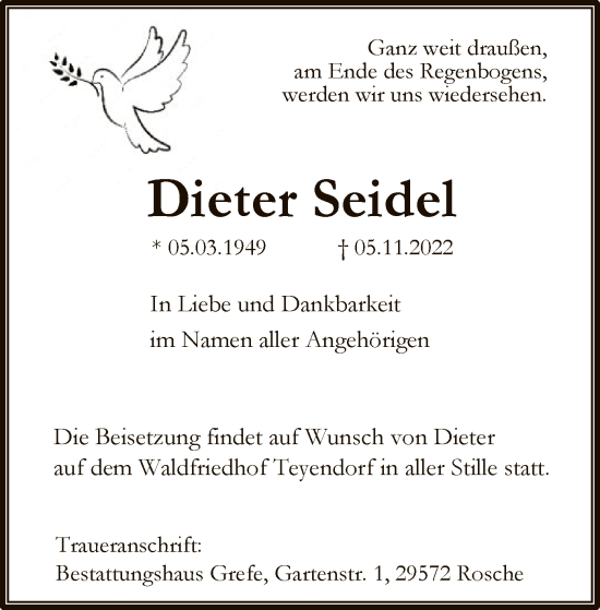 Traueranzeige von Dieter Seidel von UEL