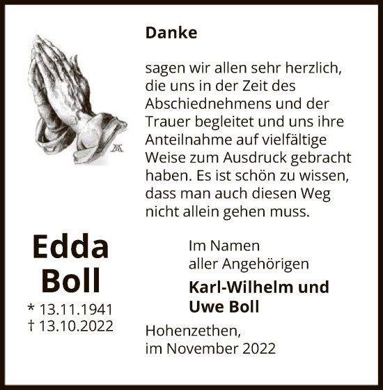 Traueranzeige von Edda Boll von UEL