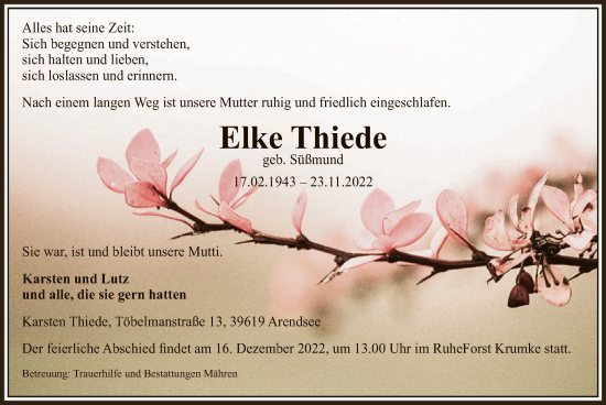 Traueranzeige von Elke Thiede von UEL
