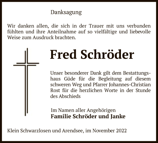 Traueranzeige von Fred Schröder von UEL
