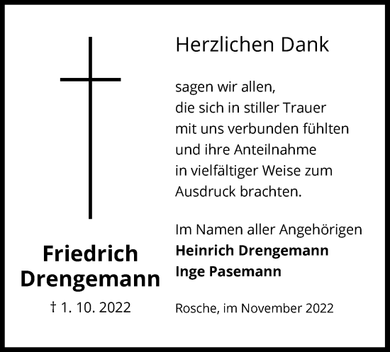 Traueranzeige von Friedrich Drengemann von UEL