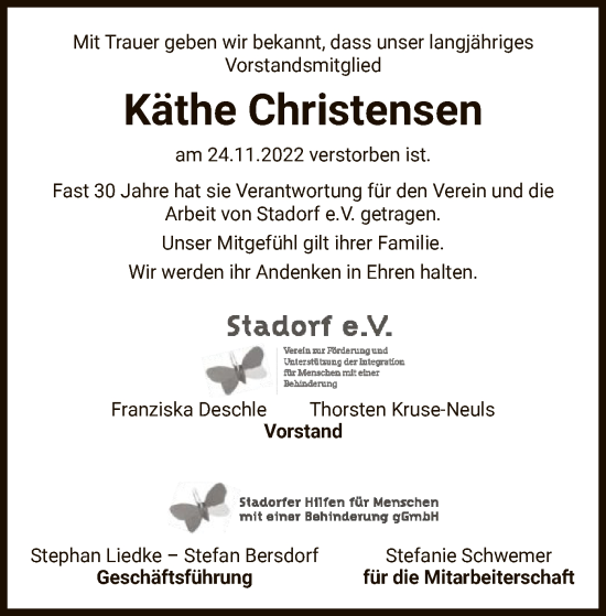 Traueranzeige von Käthe Christensen von UEL