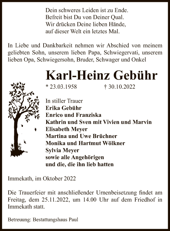 Traueranzeige von Karl-Heinz Gebühr von UEL