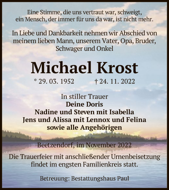 Traueranzeige von Michael Krost von UEL