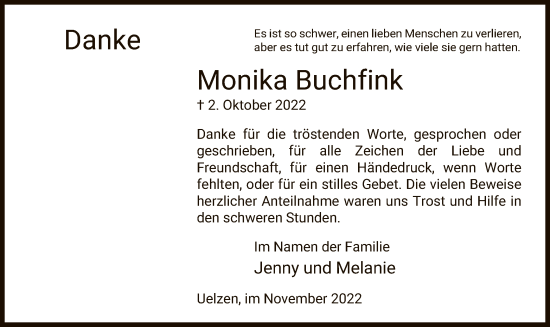 Traueranzeige von Monika Buchfink von UEL