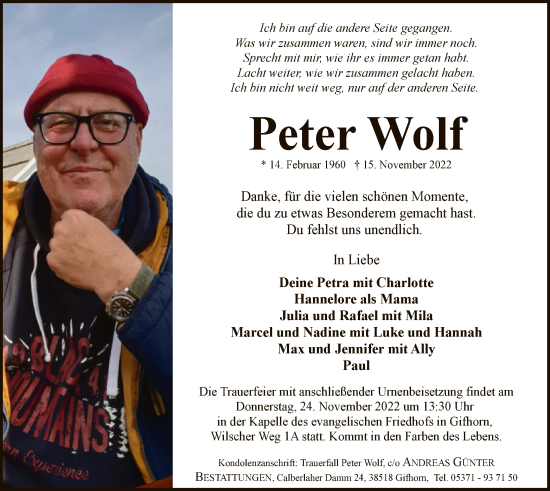 Traueranzeige von Peter Wolf von UEL