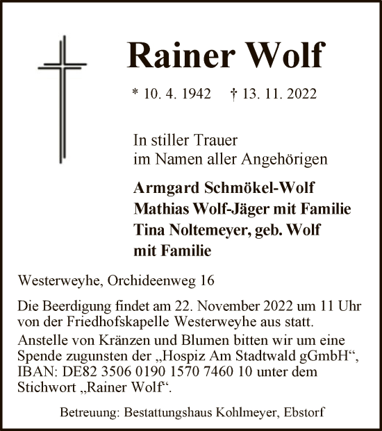 Traueranzeige von Rainer Wolf von UEL