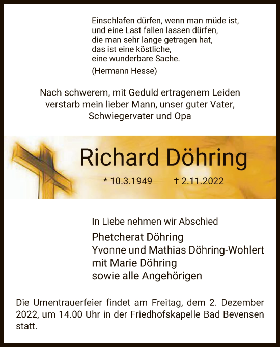 Traueranzeige von Richard Döhring von UEL