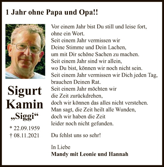 Traueranzeige von Sigurt Kamin von UEL