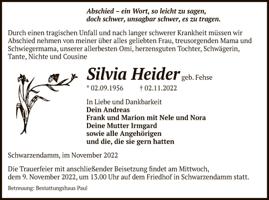 Traueranzeige von Silvia Heider von UEL