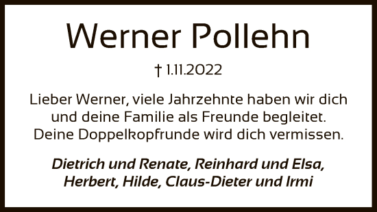 Traueranzeige von Werner Pollehn von UEL