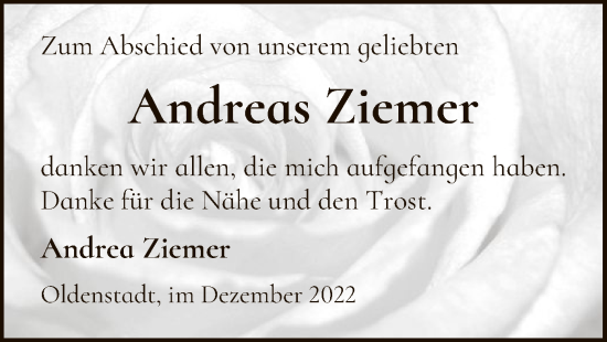 Traueranzeige von Andreas Ziemer von UEL