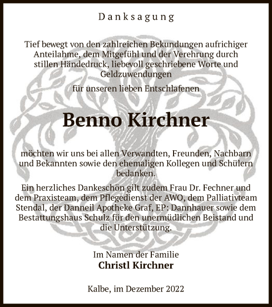 Traueranzeige von Benno Kirchner von UEL