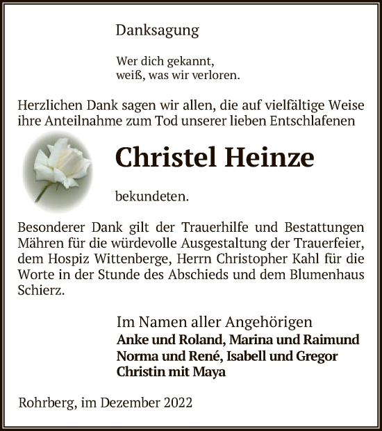 Traueranzeige von Christel Heinze von UEL