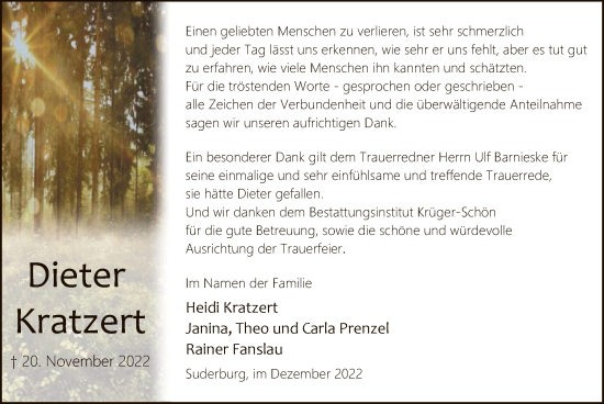 Traueranzeige von Dieter Kratzert von UEL